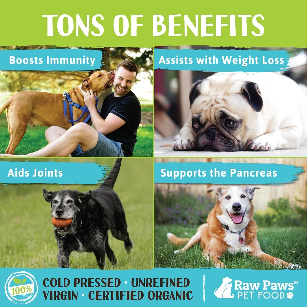 Raw Paws Organic Virgin Coconut Oil for Dogs & Cats, 4-oz - Supports Immune System, Digestion, Oral Health, Thyroid - All Natural Allergy Relief for Dogs - Hairball Relief 4