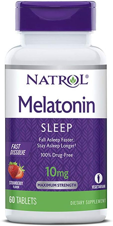 Natrol Melatonin Sleep Maximum Strength fast dissolve Strawberry flavor 10 mg 60 Tablets (Pack of 3) 2