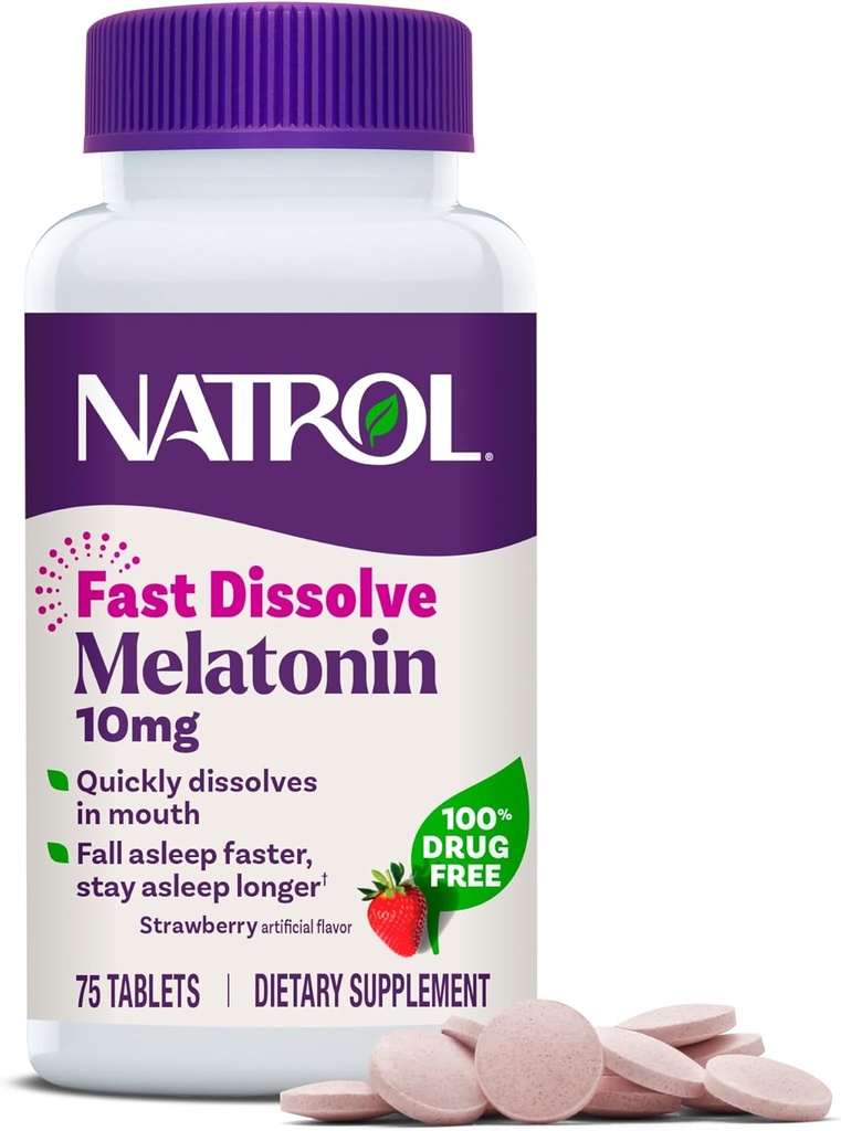 Natrol Melatonin Sleep Maximum Strength fast dissolve Strawberry flavor 10 mg 60 Tablets (Pack of 3) 3