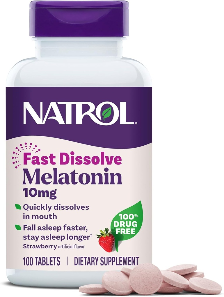 Natrol Melatonin Sleep Maximum Strength fast dissolve Strawberry flavor 10 mg 60 Tablets (Pack of 3) 5