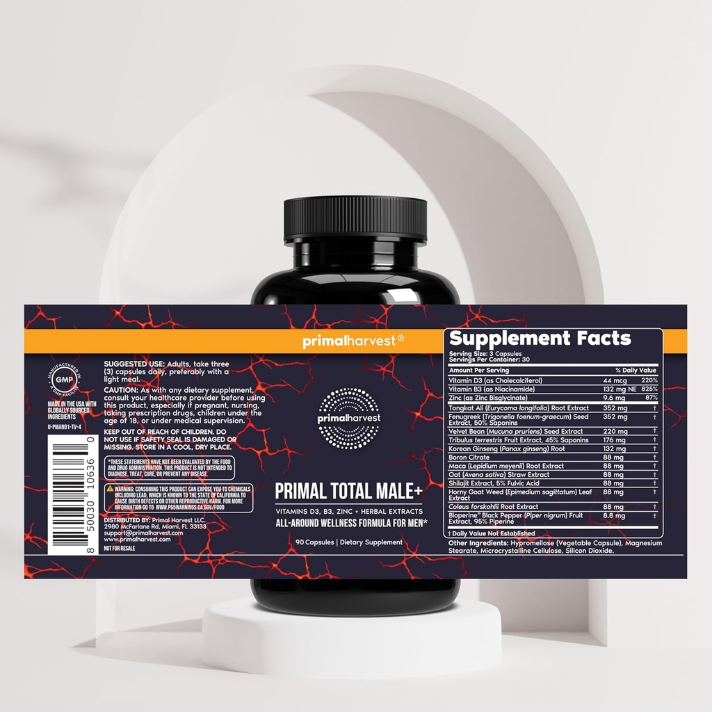 Primal Harvest Total Male+ Multivitamin for Men with Essential Vitamins, Minerals and Herbal Support for Energy, Vitality, Immune Health and Performance 6