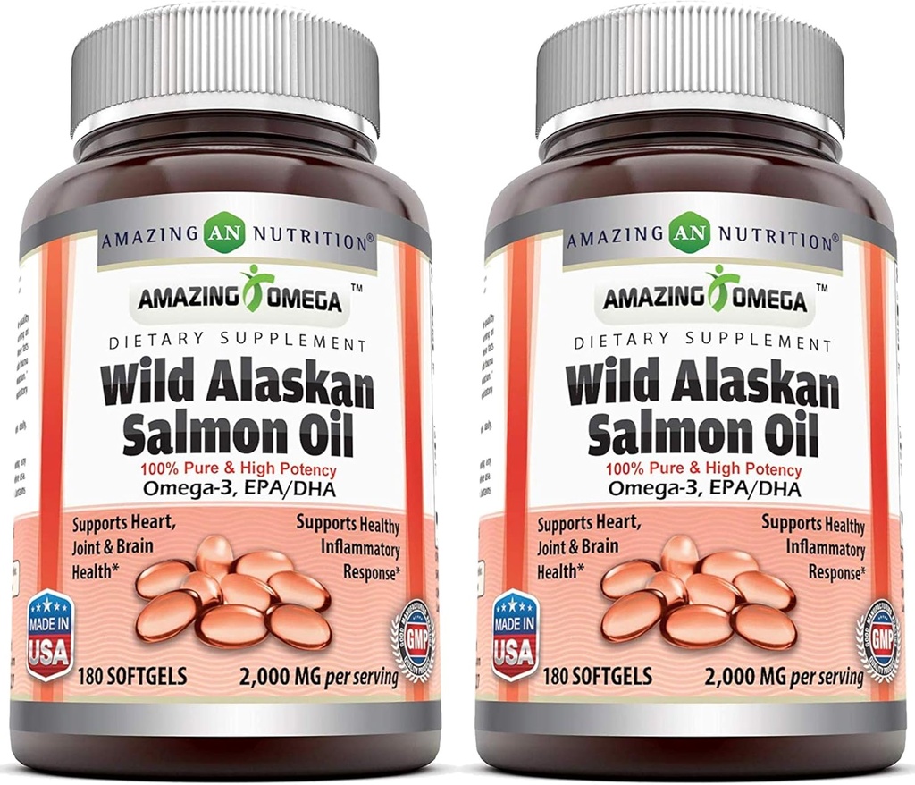 Amazing Omega Wild Alaskan Salmon Oil 2000mg Per Serving Softgels Supplement (360) 5