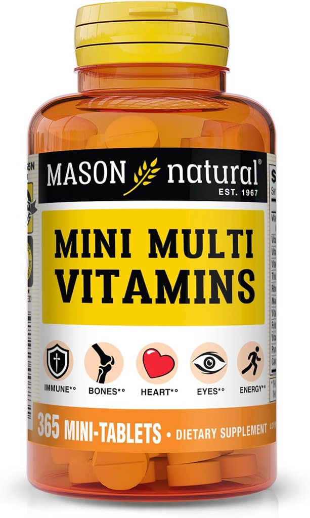 MASON NATURAL Mini Multi Vitamins, Vitamins A, C, D3, E, B1, B2, B3, B6, B12, Folate and Calcium for Overall Health, 1 Year Supply 2