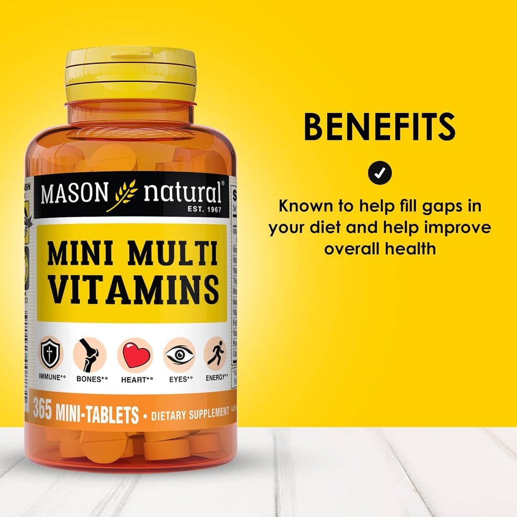 MASON NATURAL Mini Multi Vitamins, Vitamins A, C, D3, E, B1, B2, B3, B6, B12, Folate and Calcium for Overall Health, 1 Year Supply 3