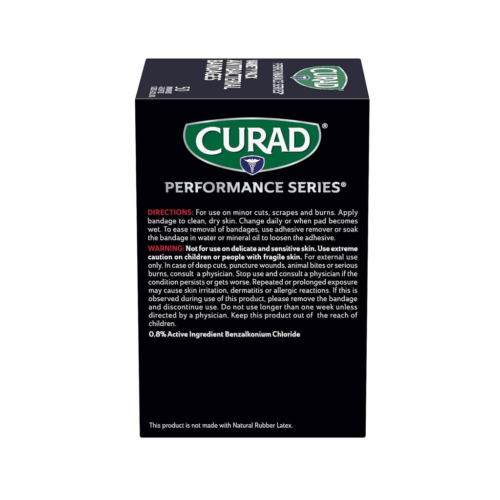 CURAD Performance Series IRONMAN Antibacterial Bandages, Extreme Hold Adhesive Technology, Finger & Knuckle Bandages, Flexible Fabric, Variety Pack with Assorted Sizes & Colors, 50 Count 5