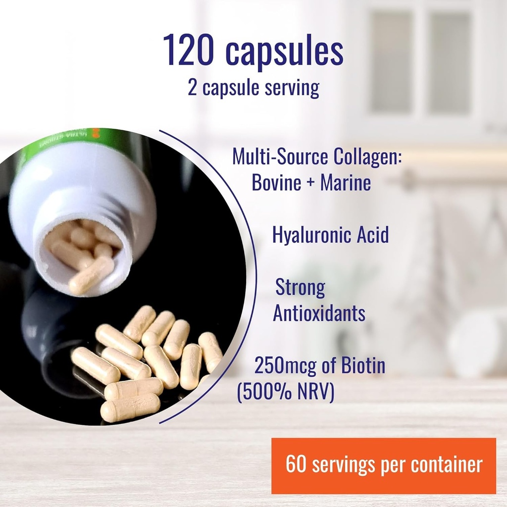 Nutri-Align Multi Collagen | 120 Collagen Peptides Capsules - 600mg Bovine Collagen & 400mg Marine Collagen per Serving | Collagen for Women Hair, Skin & Nails with Vitamins & Amino Acids | Sugar Free 5