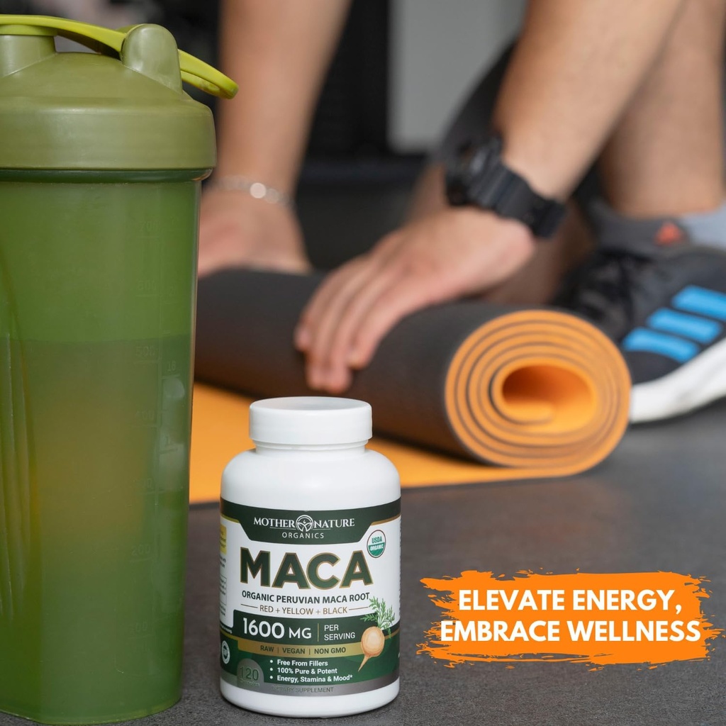 Mother Nature USDA Organic Maca Root Black + Red + Yellow Capsules Peruvian Maca for Men & Women 1600mg, Vegan Pills, Supports Mood, Hormonal Balance Reproduction & Energy (90ct) 6