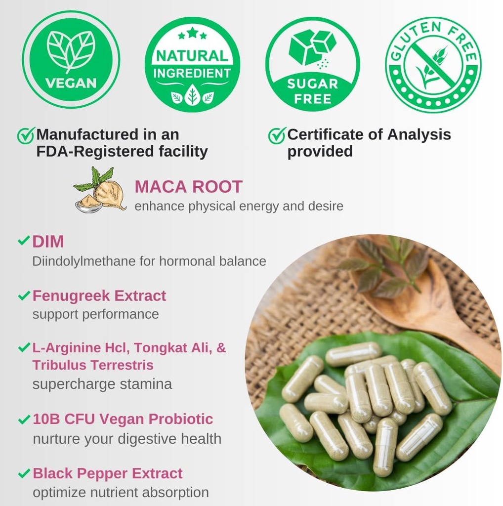 VINATURA MACA Root + DIM Capsules for Women Performance - Hormone Balance, Menopause Support Fertility, Women's Supplement, 60 Vegan Capsules 5