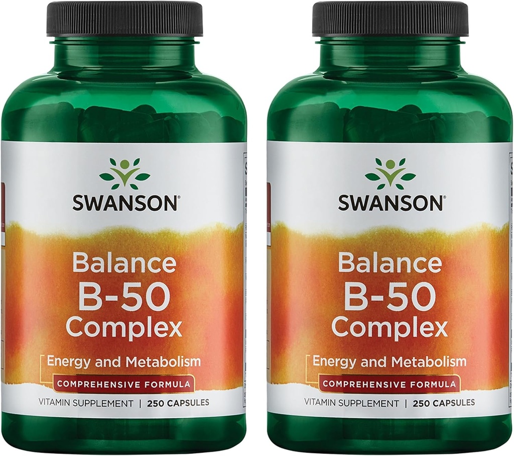 Swanson B-50 B-Complex - B Vitamin Complex with High Potency & Bioavailability - Promotes Immune System Support, Aids Heart Health, & Supports Healthy Nervous System - (250 Capsules) (2 Pack)