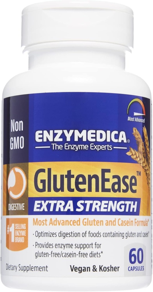 Enzymedica, GlutenEase Extra Strength, Maximum Potency Digestive Enzymes, Supports Gluten & Casein Intolerance, 60 Capsules