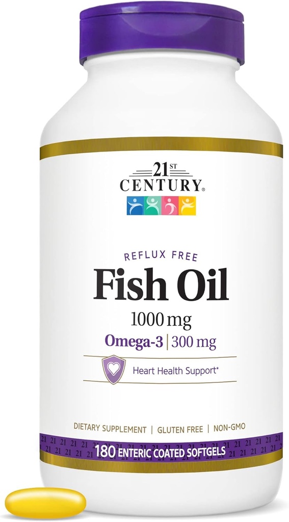 21st Century Fish Oil 1000 Mg Enteric Coated Softgels, 180Count