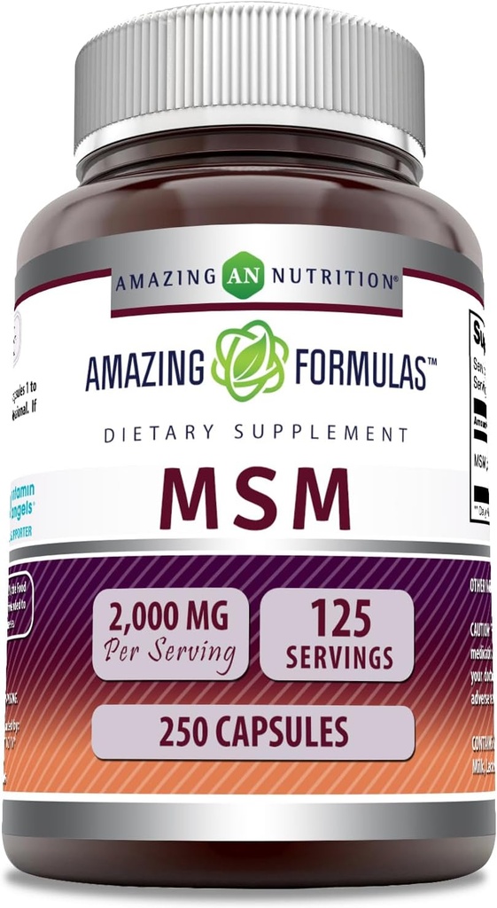 Amazing Formulas MSM (Methylsulfonylmethane) Supplement | 2000 Mg Per Serving | Capsules | Non-GMO | Gluten Free | Made in USA (1 Pack, 250 Count)