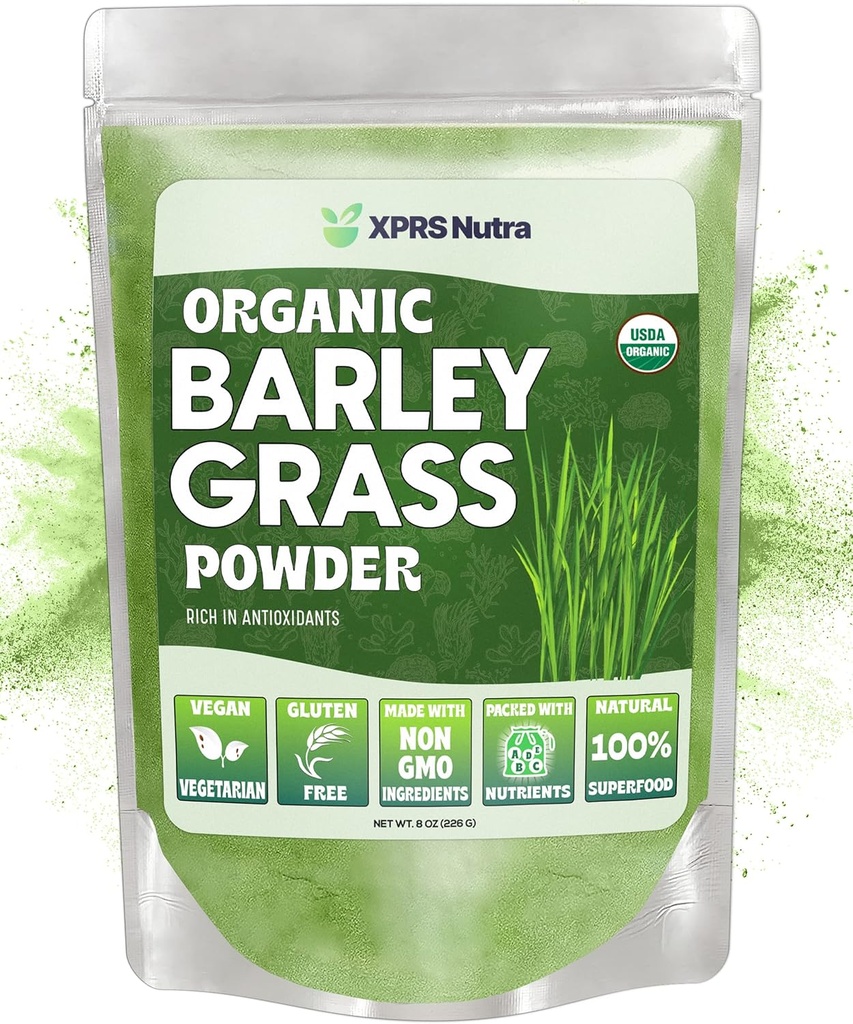 [BRSWYAYDC4OREHL5] XPRS Nutra Organic Barley Grass Powder - 8 Ounce Premium Barley Powder Rich in Antioxidants, Amino Acids and Protein - Barley Green Superfood for Immunity