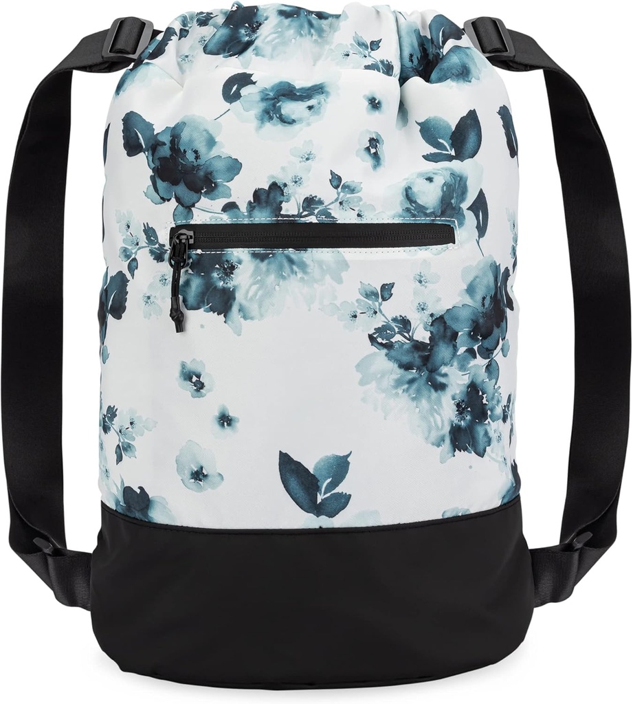Flex Cinch Drawstring Gym Bag for Women with Graphic Designs | Durable Lightweight Gym Cinch Bags | Great for Gym Bag, Traveling, and Overnights | Teal - Flowers