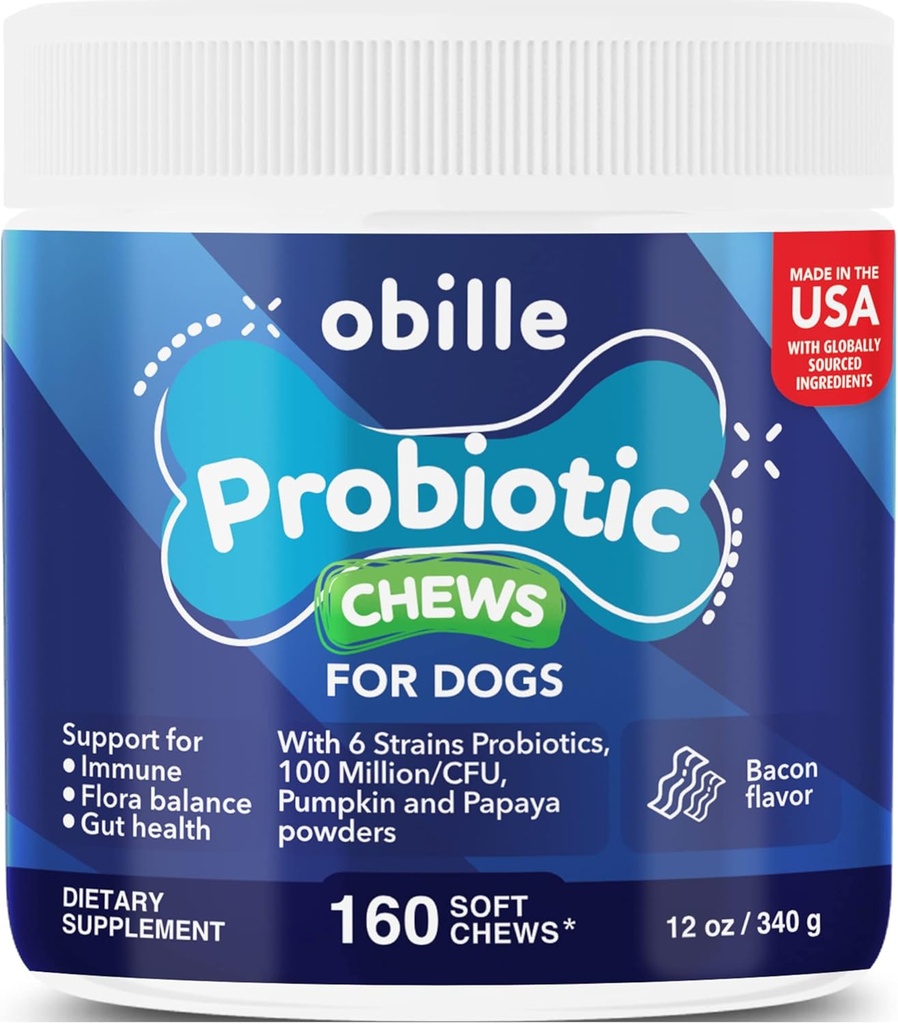 Probiotics for Dogs 160 Chews 12 oz – Supports Gut & Digestion Health, Immune System, Upset Stomach & Gas, Metabolism, Constipation, Diarrhea & Loose Stool, Itchy Skin and Ears & Allergies