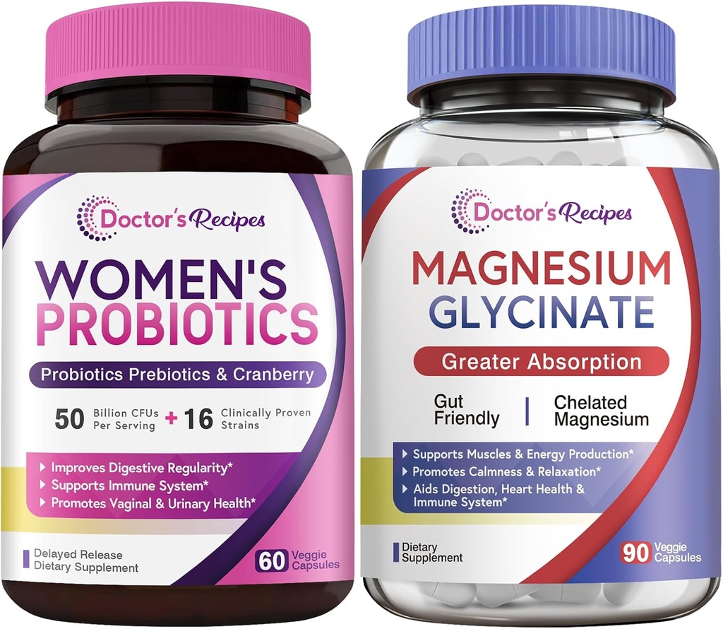 Doctor's Recipes Probiotics and Magnesium Glycinate Bundle - Optimum Gut Health & Muscle Function Support for Men & Women