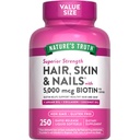 Nature's Truth Hair, Skin & Nails Vitamins | 5000mcg | 250 Softgels | Includes Collagen, Biotin and Coconut Oil | Non-GMO & Gluten Free Supplement for Women and Men