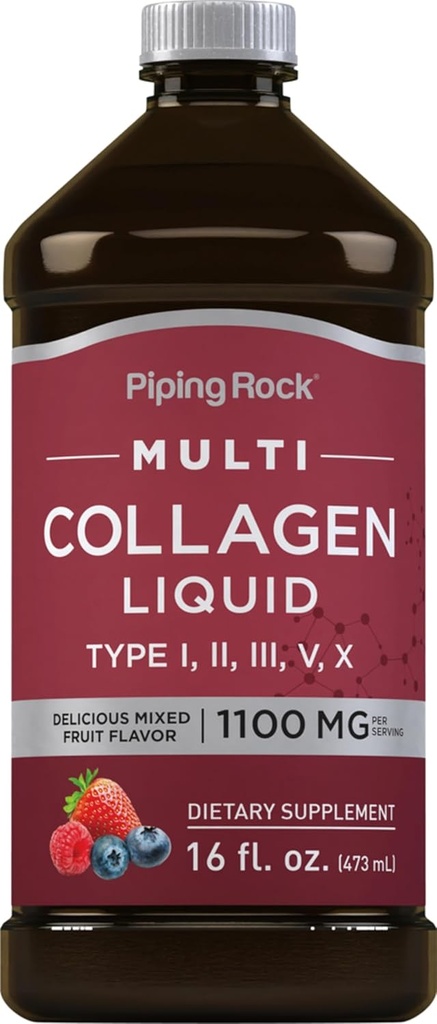 Piping Rock Liquid Collagen 16 fl oz | 1100mg | Fruit Flavor | Multi Collagen Peptides | with Vitamin C | Non-GMO, Gluten Free Supplement