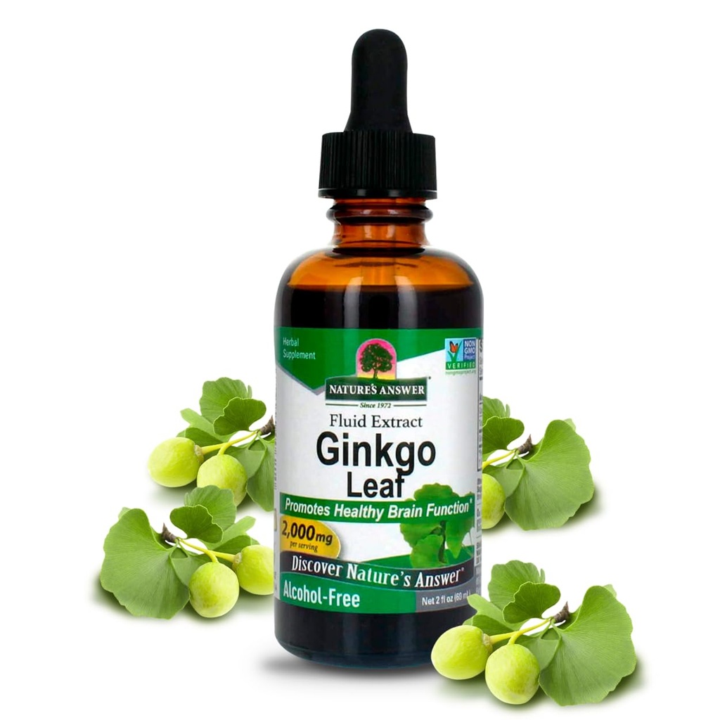 Nature's Answer Alcohol-Free Ginkgo Leaf 2000mg 2oz Extract | Stimulates Memory, Mood & Concentration | Gluten-Free, Kosher Certified & No Preservatives | Single Count