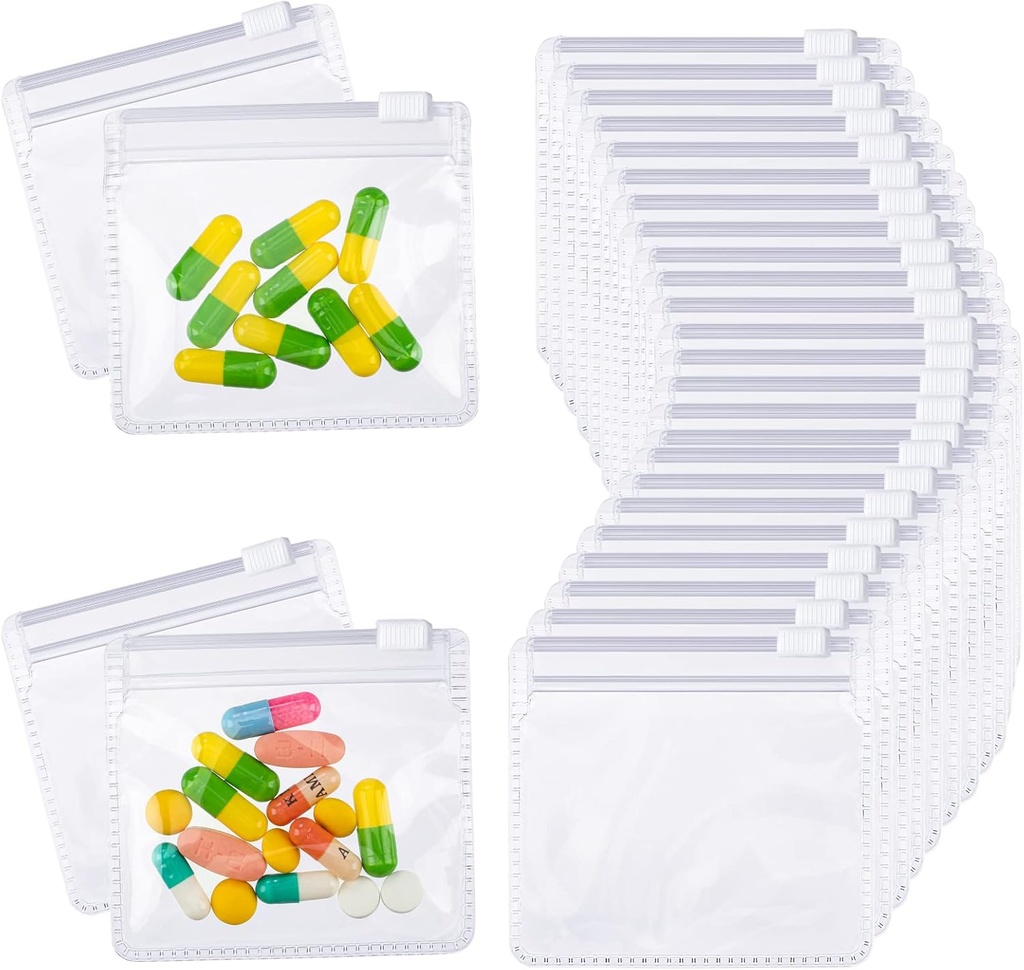 Nuanchu 36 Pieces Pill Pouches Bags Set Reusable Zippered Pill Baggies Clear Plastic Self Sealing Travel Medicine Organizer Storage with Slide Lock for Medicine and Small Items