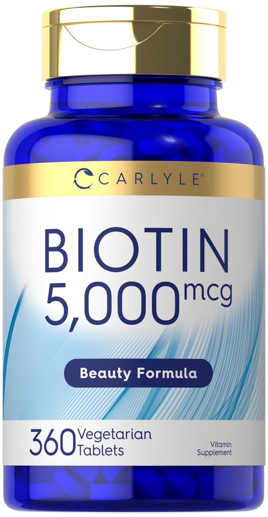 Carlyle Biotin 5000mcg | 360 Vegetarian Tablets | Beauty Formula Supplement for Hair, Skin, and Nails | Non-GMO, Gluten Free