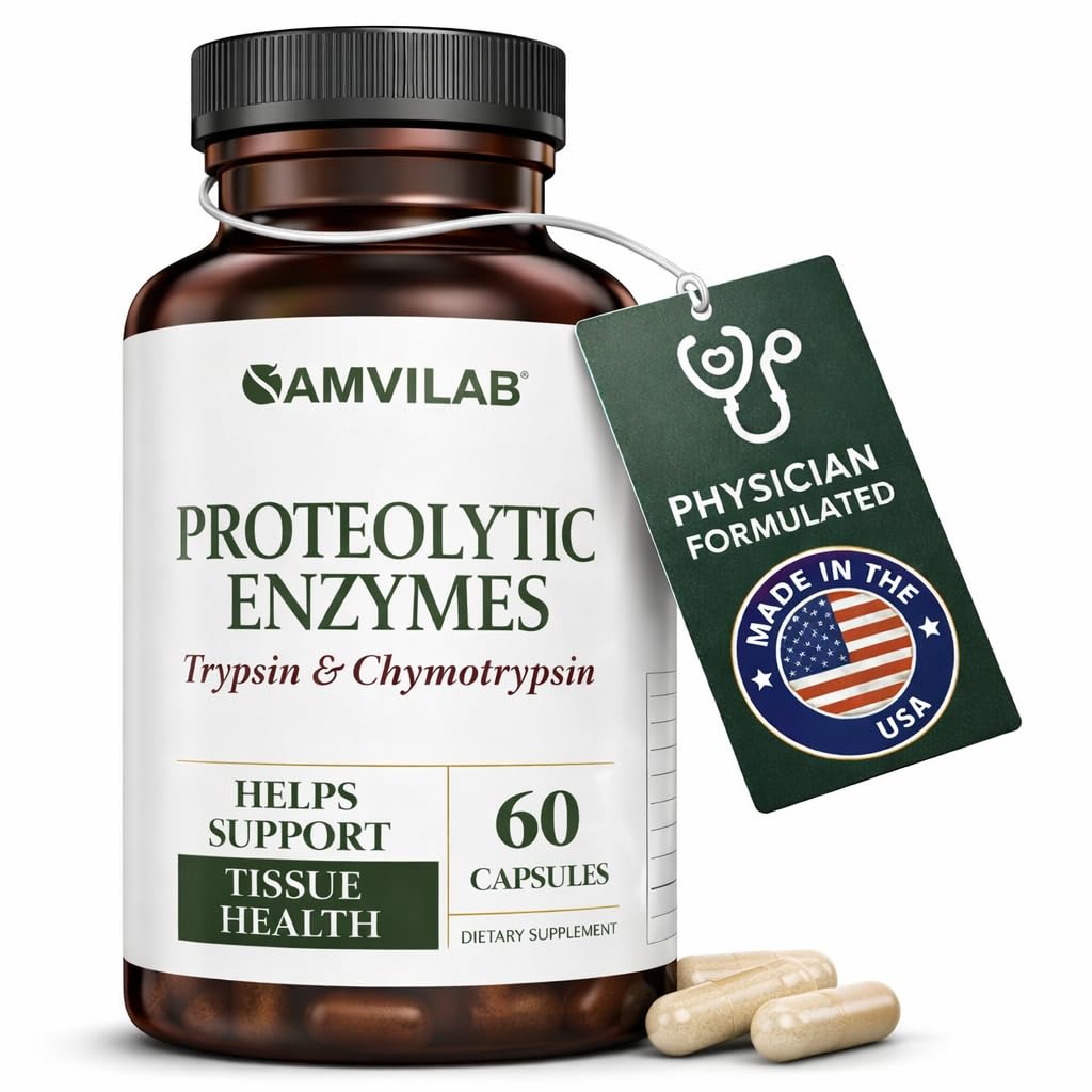 Proteolytic Enzymes | Trypsin & Chymotrypsin – Advanced Digestive Enzyme Supplement for Woman&Men - Digestive Enzymes for Protein Breakdown, Immune & Circulatory Health - 60 Capsules