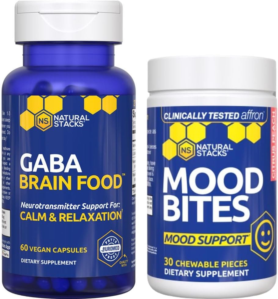 NATURAL STACKS Mood Bites + GABA Brain Food Bundle - Supports Relaxation and Improved Mood* - 90 Total Pieces