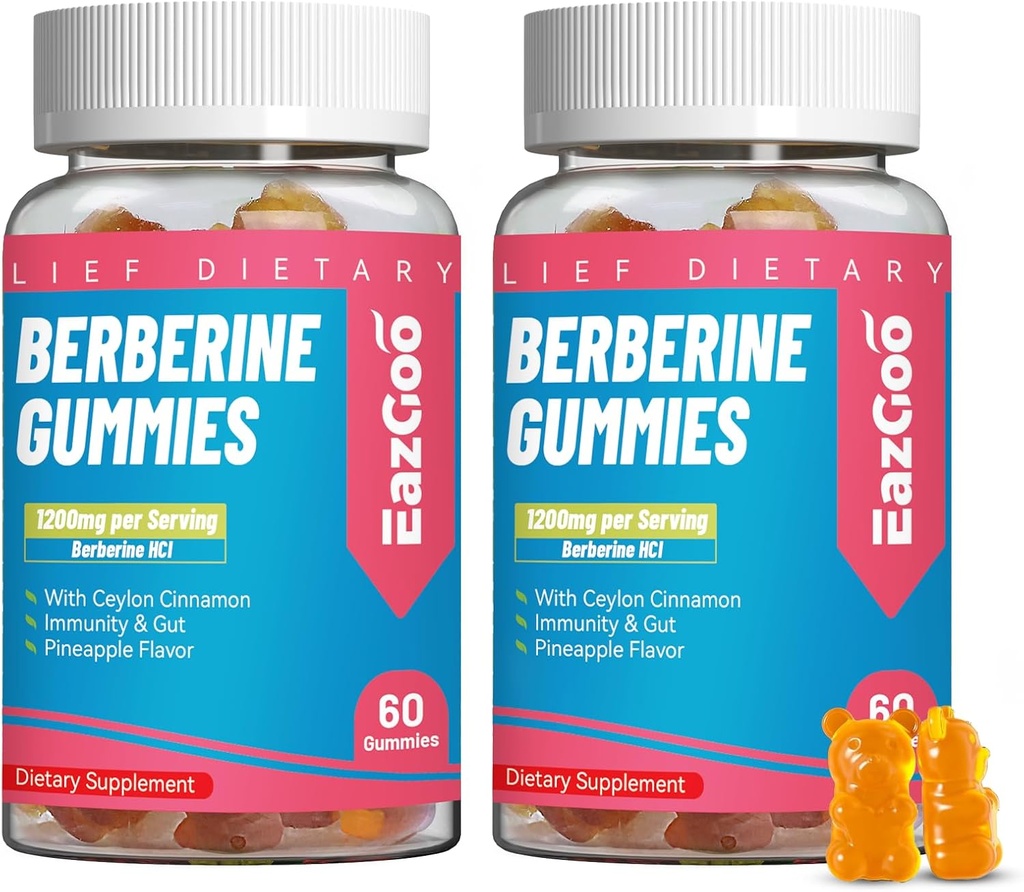 2 Pack Berberine Gummies -1200mg Berberine Supplement with Ceylon Cinnamon for Metabolism and Energy Support, Vegan Gelatin-Free-120 Count