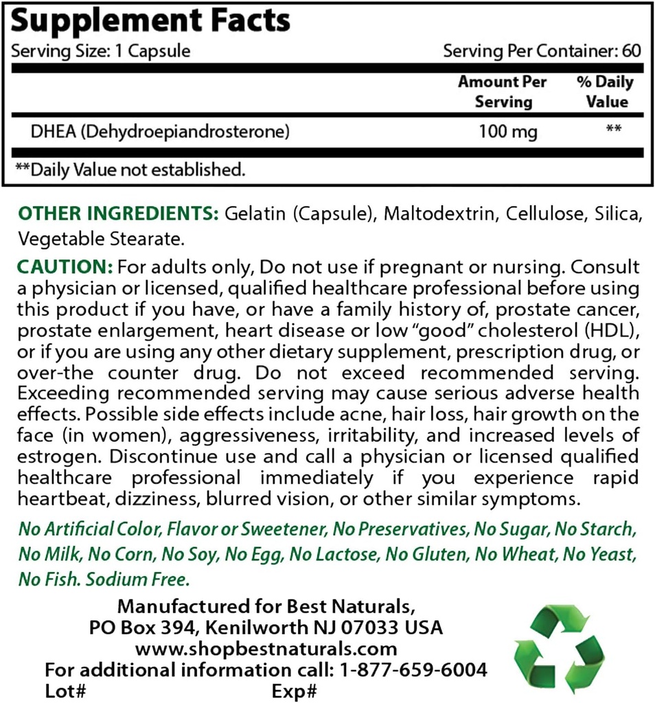Best Naturals DHEA 100mg & Vitamin K2 (MK7) with D3