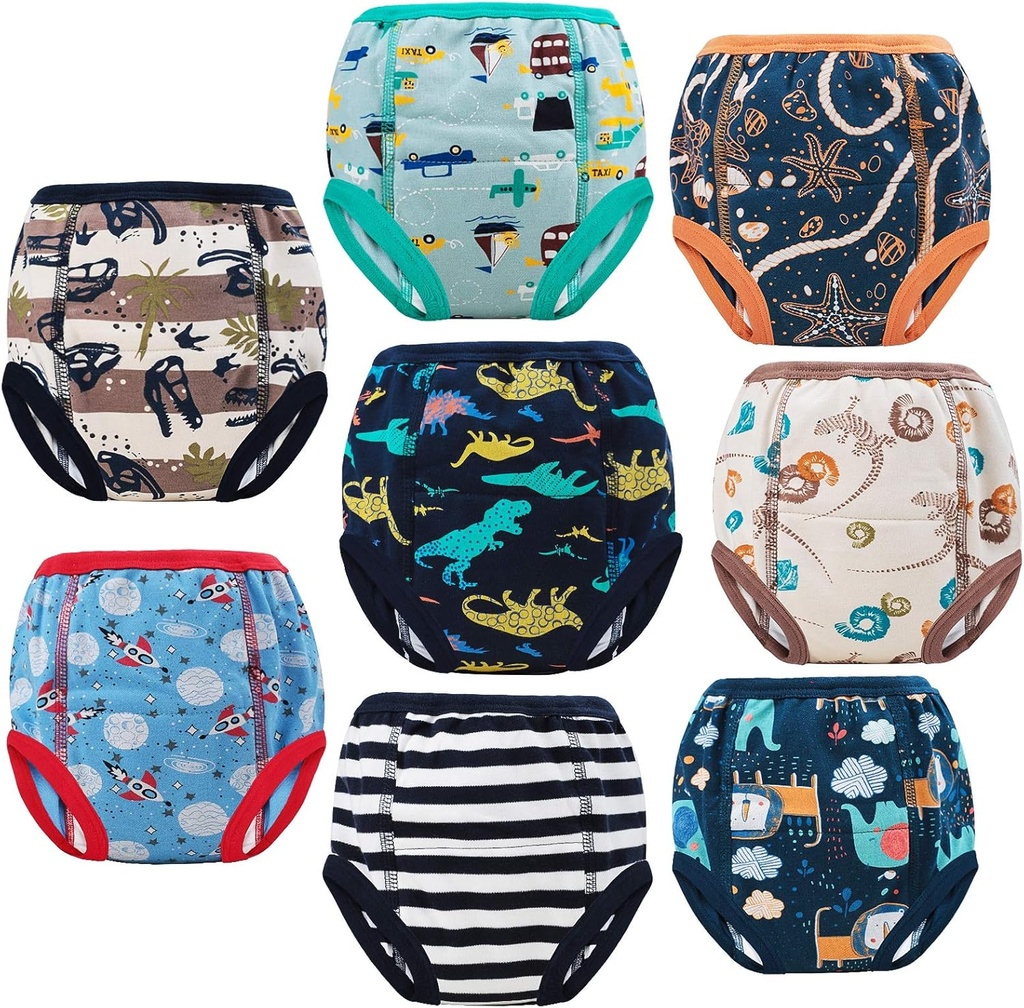 [BRSRMZQHPMMR62TL] MooMoo Baby 8 Packs Potty Training Pants Cotton Absorbent Training Underwear for Toddler Boy and Girls 2T-9T