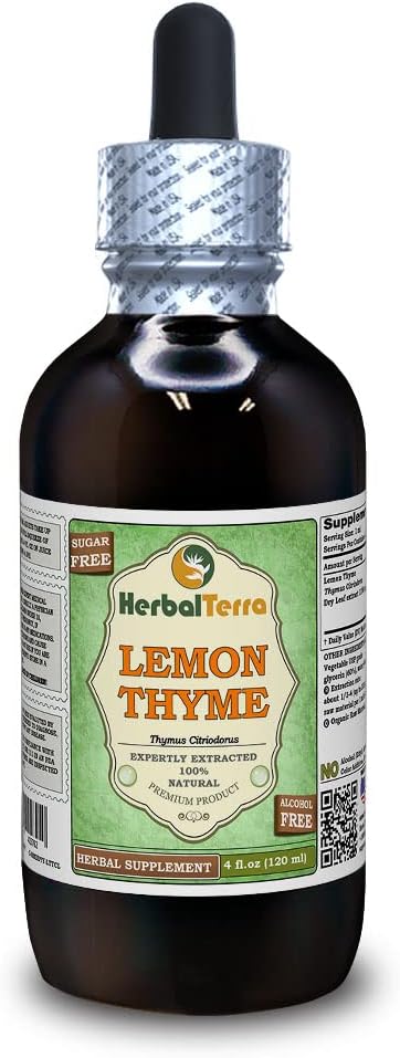 Lemon Thyme (Thymus x Citriodorus) Glycerite, Organic Dried Herb Alcohol-Free Liquid Extract (Brand Name: HerbalTerra, Proudly Made in USA) 4 fl.oz (120 ml)