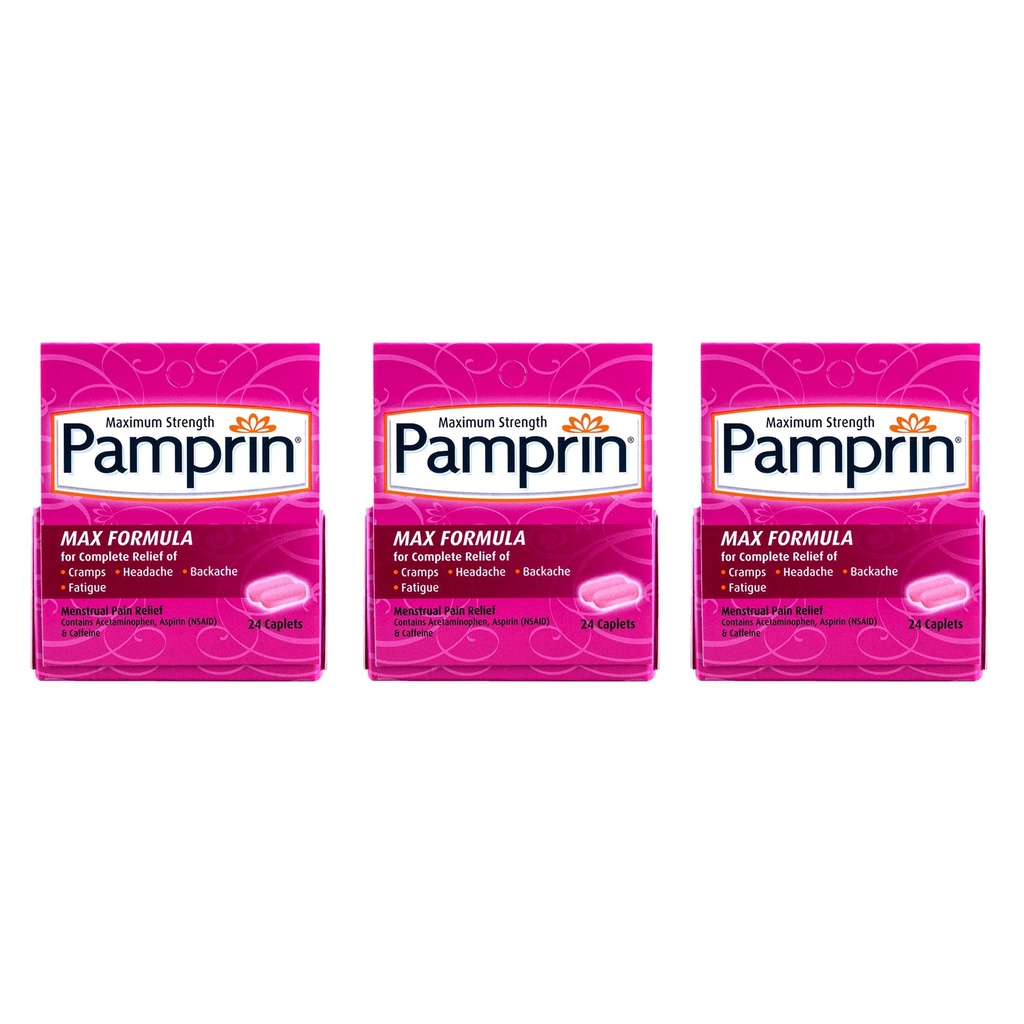 Pamprin Maximum Strength Formula, 24 Caplets (Pack of 3)