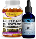 WellnessOne Liquid Zinc & Adult Multivitamin Gummy - Comprehensive Wellness Bundle for Energy, Immune, Skin, & Brain Health - 1.67 fl oz Zinc Drops & 60 Mix Berry Flavored Adult Gummy Multivitamins