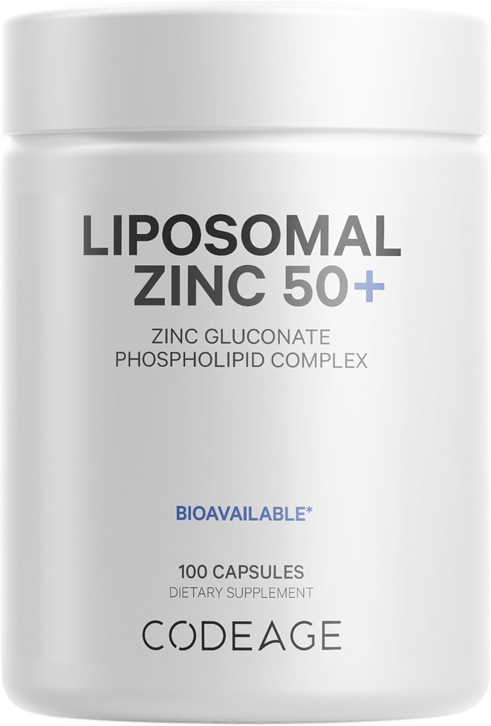 Codeage Liposomal Zinc Supplement – 3 Month Supply – One Per Day - 50 mg Zinc Gluconate Vitamin Pills - Essential Mineral Supplements Zinc Plus Liposomal Delivery Matrix - Vegan Non-GMO - 100 Capsules