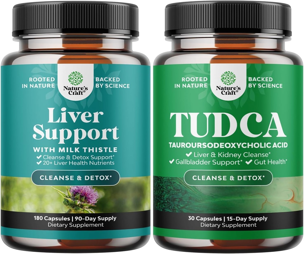 Bundle of Liver Cleanse Detox & Repair - Herbal Liver Support Milk Thistle Supplement and Advanced Bile Salt TUDCA Supplement - Extra Strength TUDCA 500mg per Serving Bile Salts for Gallbladder,Kidney