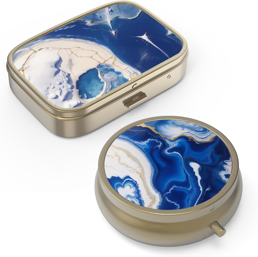 Hion Pill Case Pill Box with Mirror Retro Small Pill Case for Purse or Pocket Bronze Pill Box or Vitamins, Fish Oil, Supplements, Pill Containe Travel Gifts (2PCS)