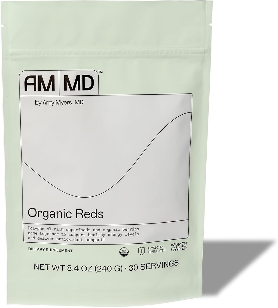 Amy Myers MD Organic Reds Superfood Powder - Supports Cellular Energy, Circulation & Antioxidant Defense - Beet Root, Aronia, Raspberry - 30 Servings