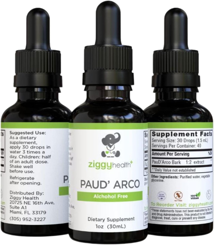 PAU D’arco Extract - Organic Liquid Tincture Drops - Alcohol-Free - for Immune Support & Gut Health, Herbal Supplement Drops, Vegan, 1oz by Ziggy Health