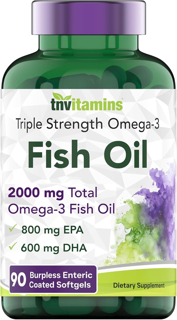 Burpless Omega-3 Fish Oil: 2000mg - 90 Softgels | 1400mg Total Omega-3 Fatty Acids (800mg EPA & 600mg DHA) | Enteric Coated Burpless Ultra Potent Fish Oil | Supports Heart Health
