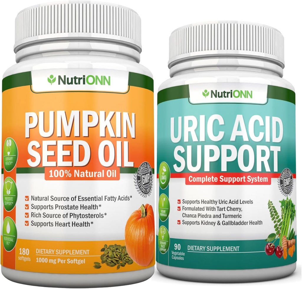 Pumpkin Seed Oil Softgels & Uric Acid Support Capsules Combo - Targeted Support for Kidney Health & Uric Acid Management