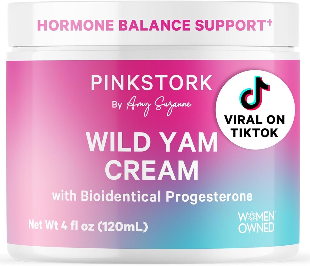 Pink Stork Wild Yam Cream - Progesterone Cream - Topical + Natural Hormone Balance for Women - PMS, Fertility, Perimenopause, Menopause - Alternative to Pills or Supplement - Unscented, 4 oz