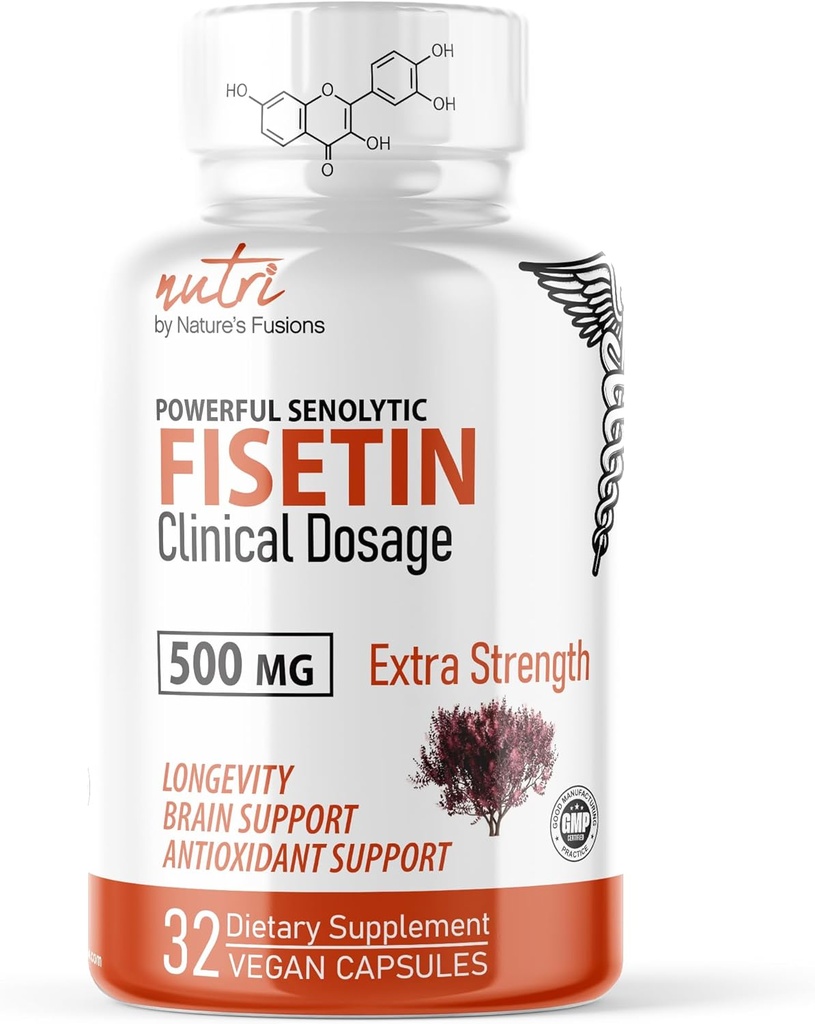 Nature's Fusions Nutri Fisetin 500mg 32 Count - Clinical Dosage - Fisetin Supplements - Powerful Senolytic Activator, Antioxidant, & Brain Support - Natural Polyphenols - 32 Count
