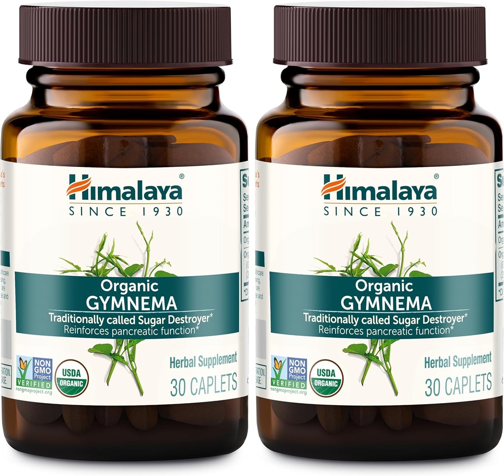 Himalaya Organic Gymnema Sylvestre - Herbal - USDA Organic, Non-GMO, Vegan, Gluten Free, 700 mg, 30 Caplets (Pack of 2)