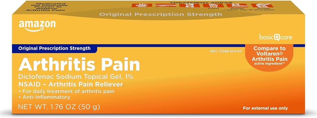 [BRSWYCAPOEIQAHL3] Amazon Basic Care Diclofenac Sodium Topical Gel, 1% (NSAID), for Arthritis Pain Relief, 1.76 ounce (Pack of 1) (Packaging may vary)