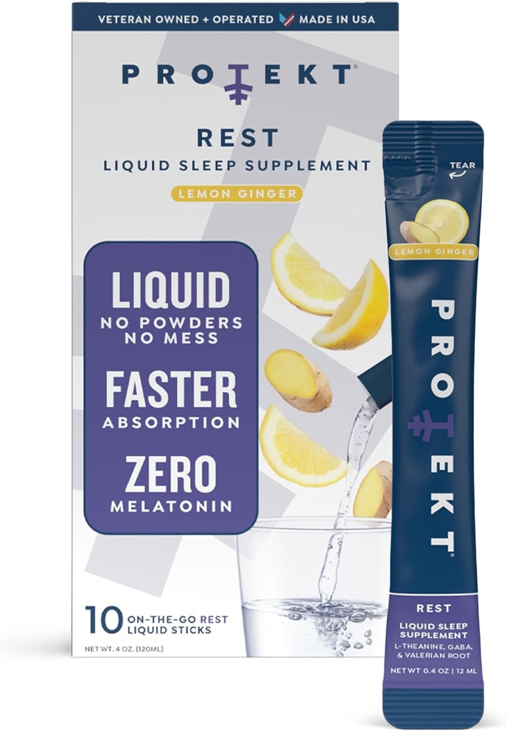 GABA L Theanine Supplement | Melatonin-Free Sleep Aid for Adults | Valerian Root for Night Support & Restful Sleep | GABA Calm Liquid Drink Mix for Adults | Lemon Ginger, Pack of 10