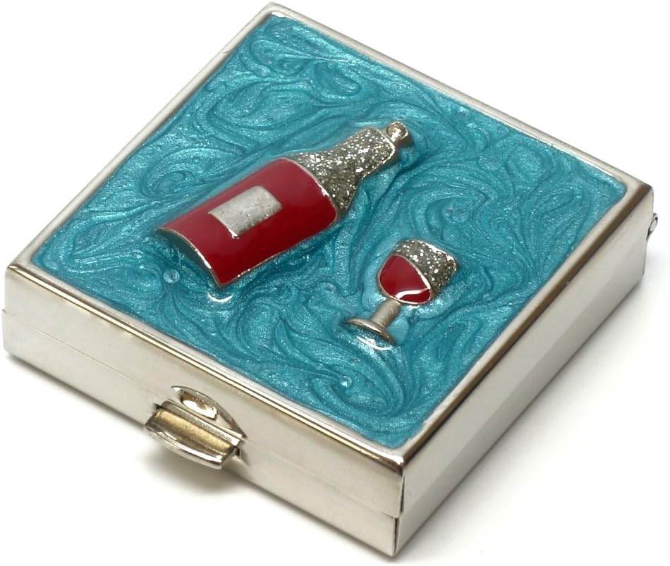 9328 Square Small Pill Box Organizer Aqua Blue Silver Women Travel Pill Case Purse Pocket Container Daily Portable Medicine Vitamin Box Medication Supplement Mini Storage