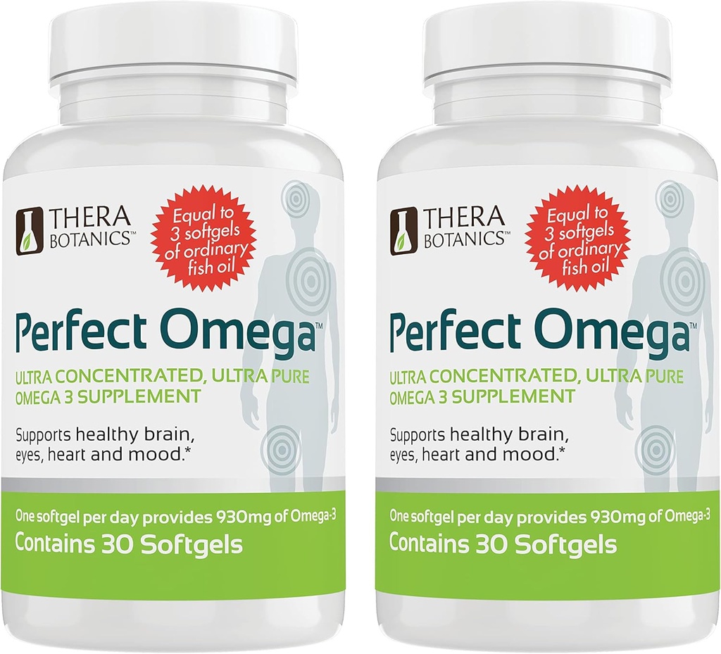 Perfect Omega Fish Oil Supplement EPA & DHA – High Absorption, Concentrated Omega 3 for Heart, Brain, Eye, & Metabolic Health - Alaskan Fish Oil Softgels - 60 Count (Pack of 2)