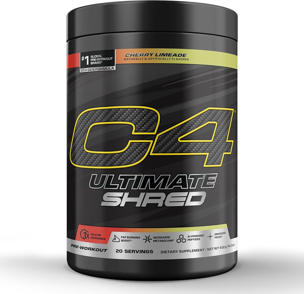 Cellucor C4 Ultimate Shred Pre Workout Powder, Metabolism Supplement with Cayenne Extract+300mg Caffeine+TeaCrine+Dynamine - Cherry Limeade, 20 Servings