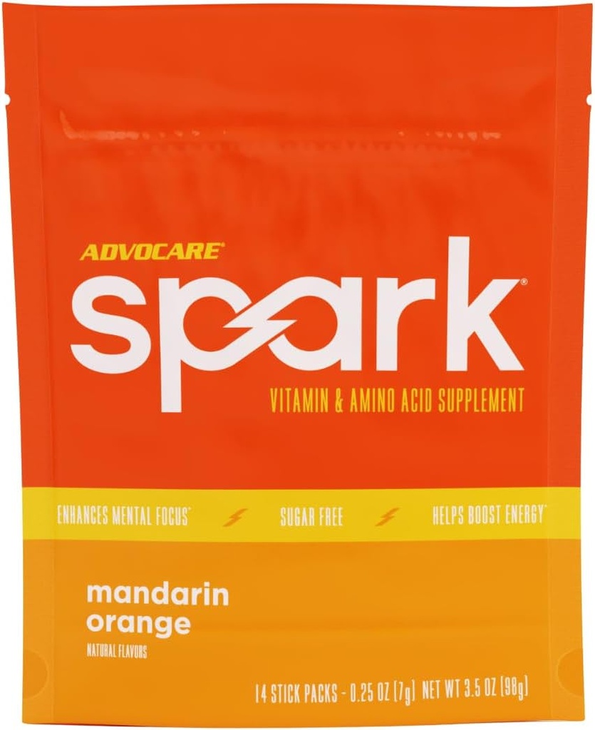 AdvoCare Spark Vitamin & Amino Acid Supplement - Focus & Energy Drink Powder Mix with Vitamin A, B-6, C & E - Also Includes L-Carnitine & L-Tyrosine - Mandarin Orange, 14 Stick Packs
