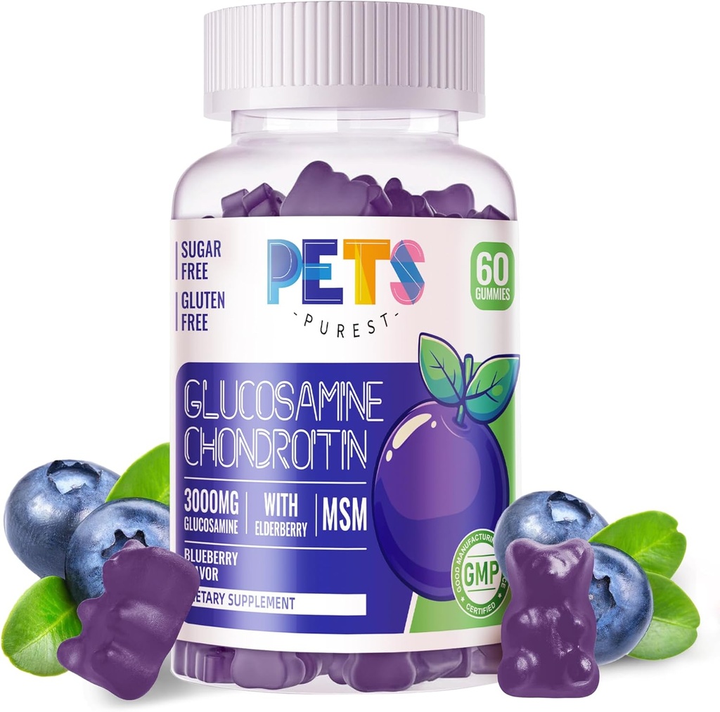 Glucosamine Chondroitin Gummies with MSM & Elderberry Extra Strength - Joint Support, Antioxidant Immune Support Supplement for Adults, Men & Women.60 Blueberry Gummies